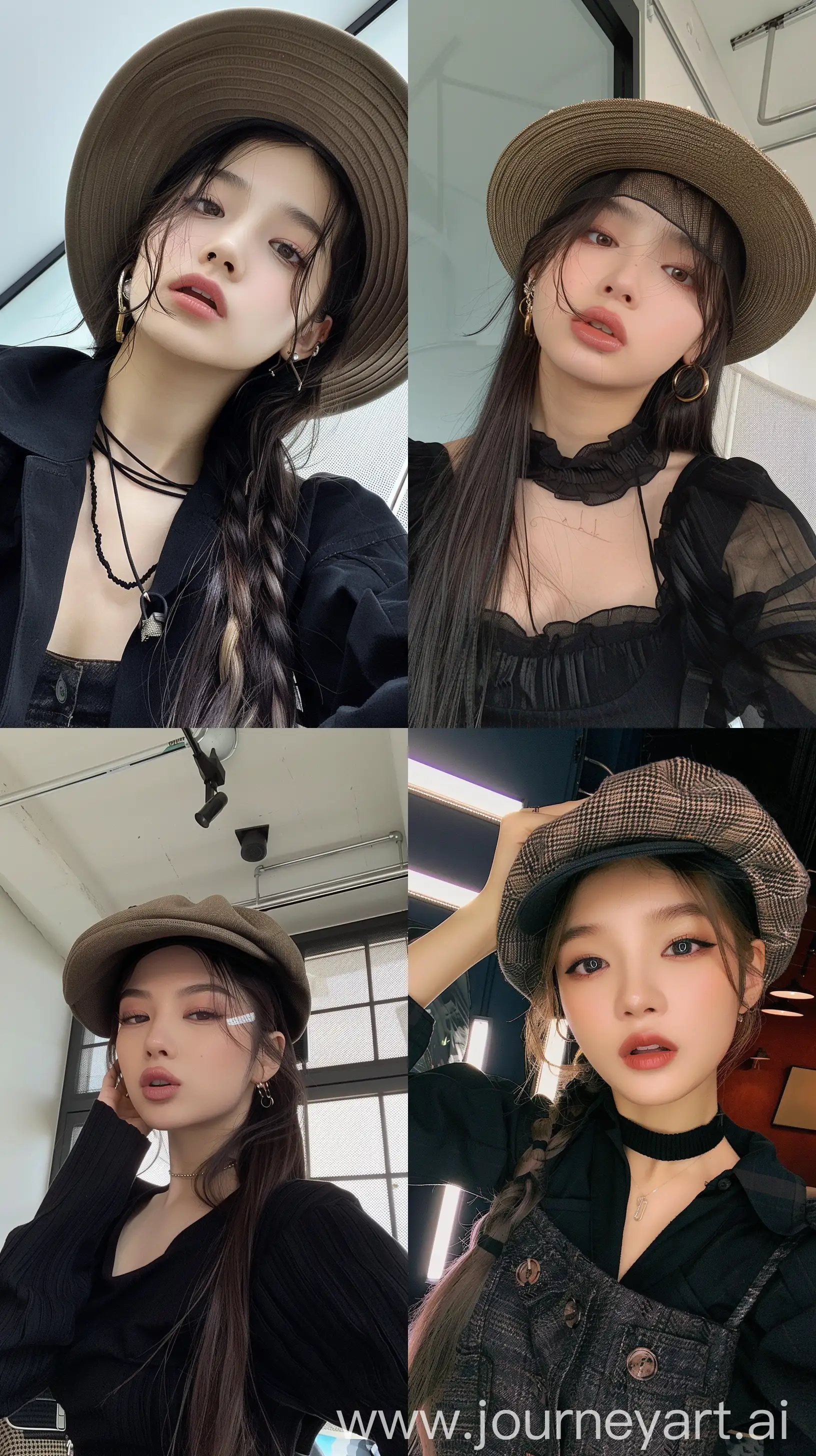 Blackpinks-Jennie-Selfie-Aesthetic-Black-Outfit-and-Stylish-Flat-Hat