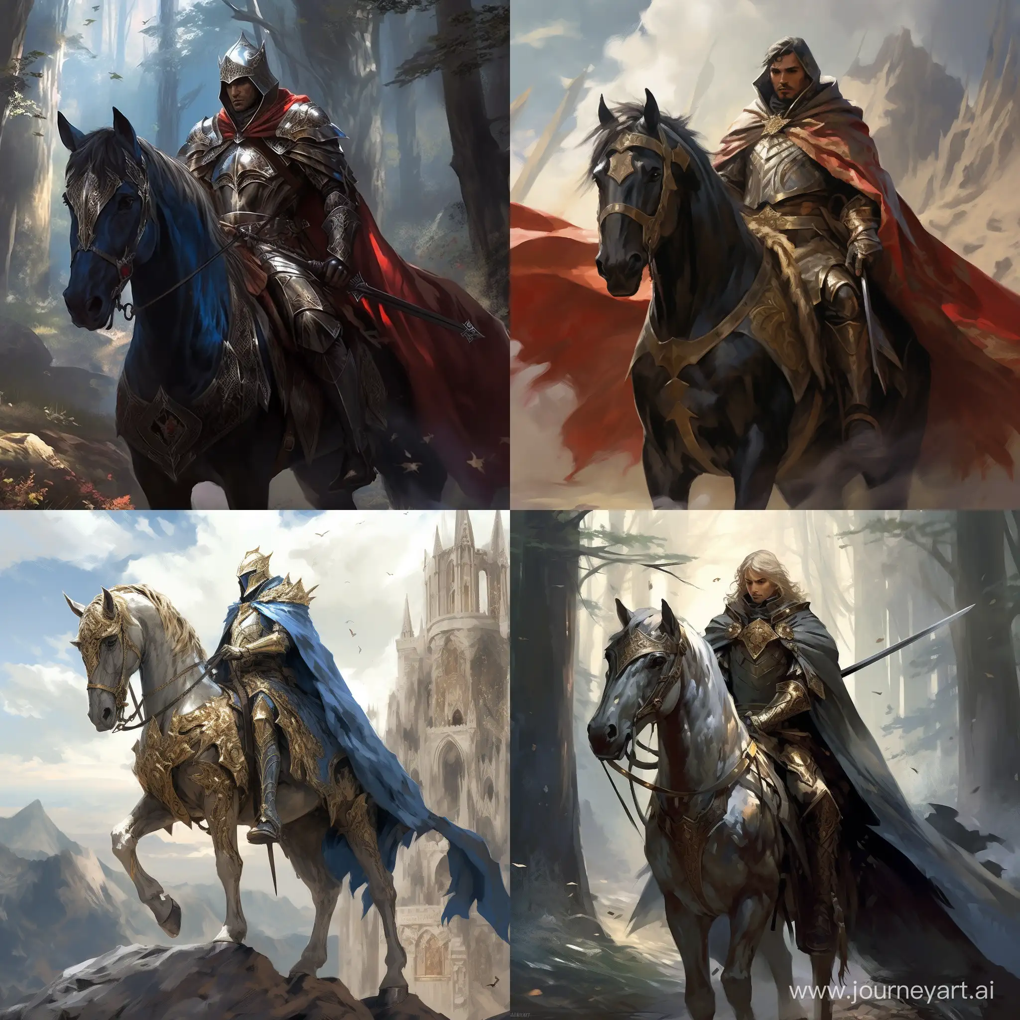 Majestic-Knight-Riding-Horse-with-Elegant-Cloak-in-Fantasy-Landscape