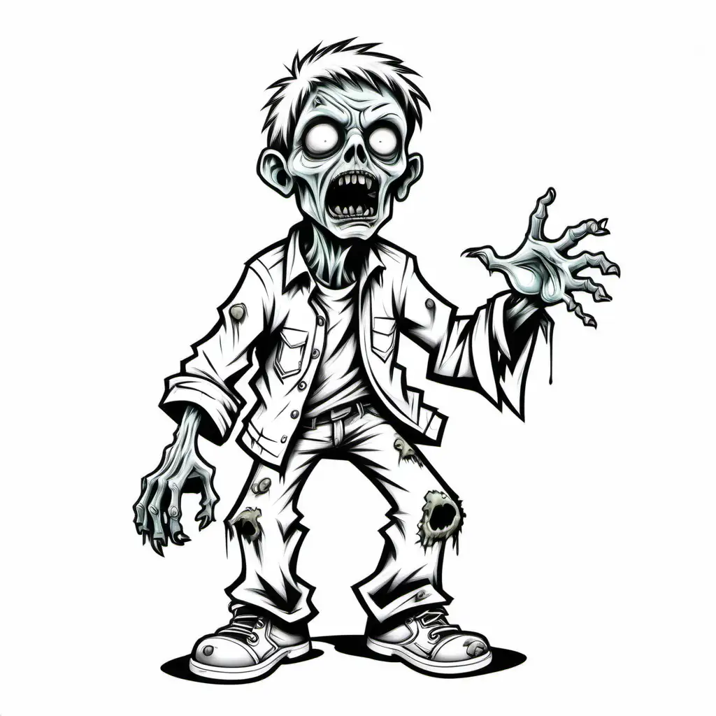 Zombie Coloring Page for Kids on White Background