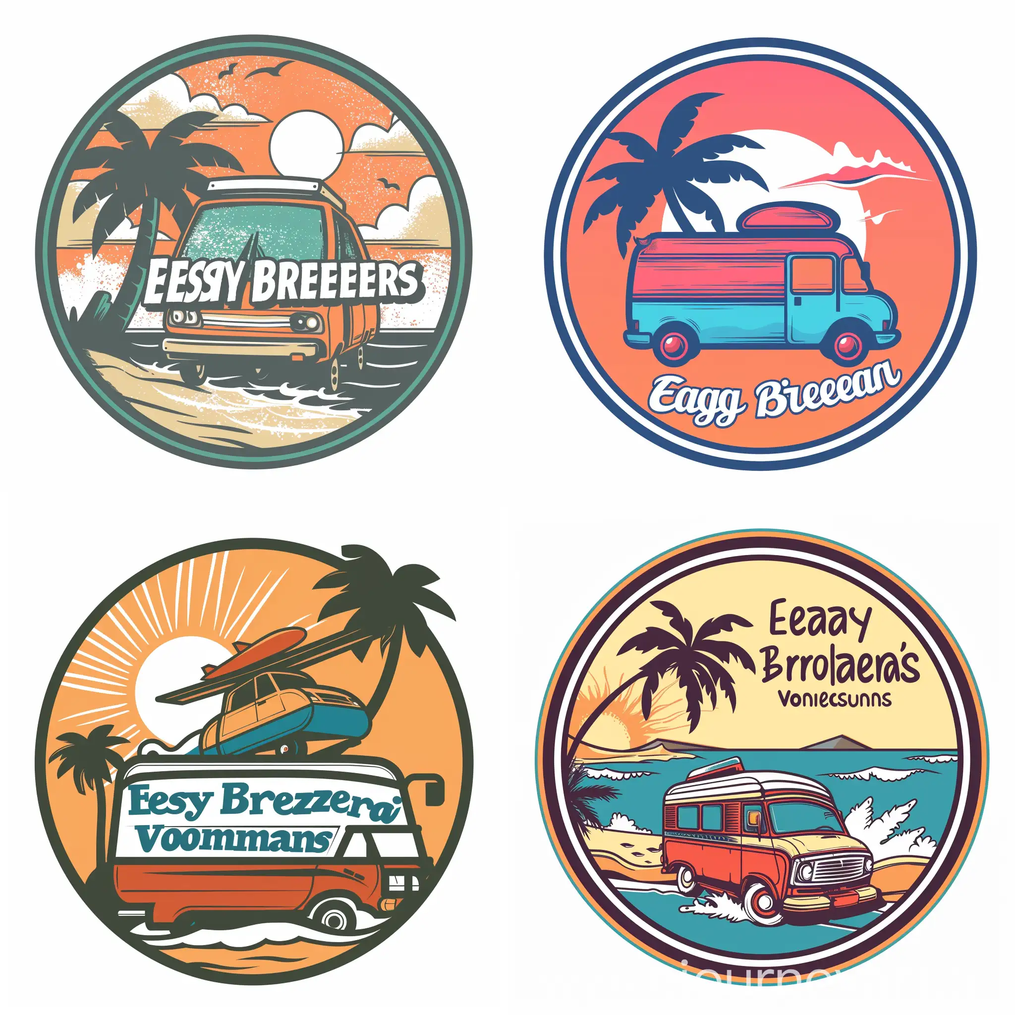 logo round for company transport his name " Easy Breezy Vacations"Something with a beach and sun 