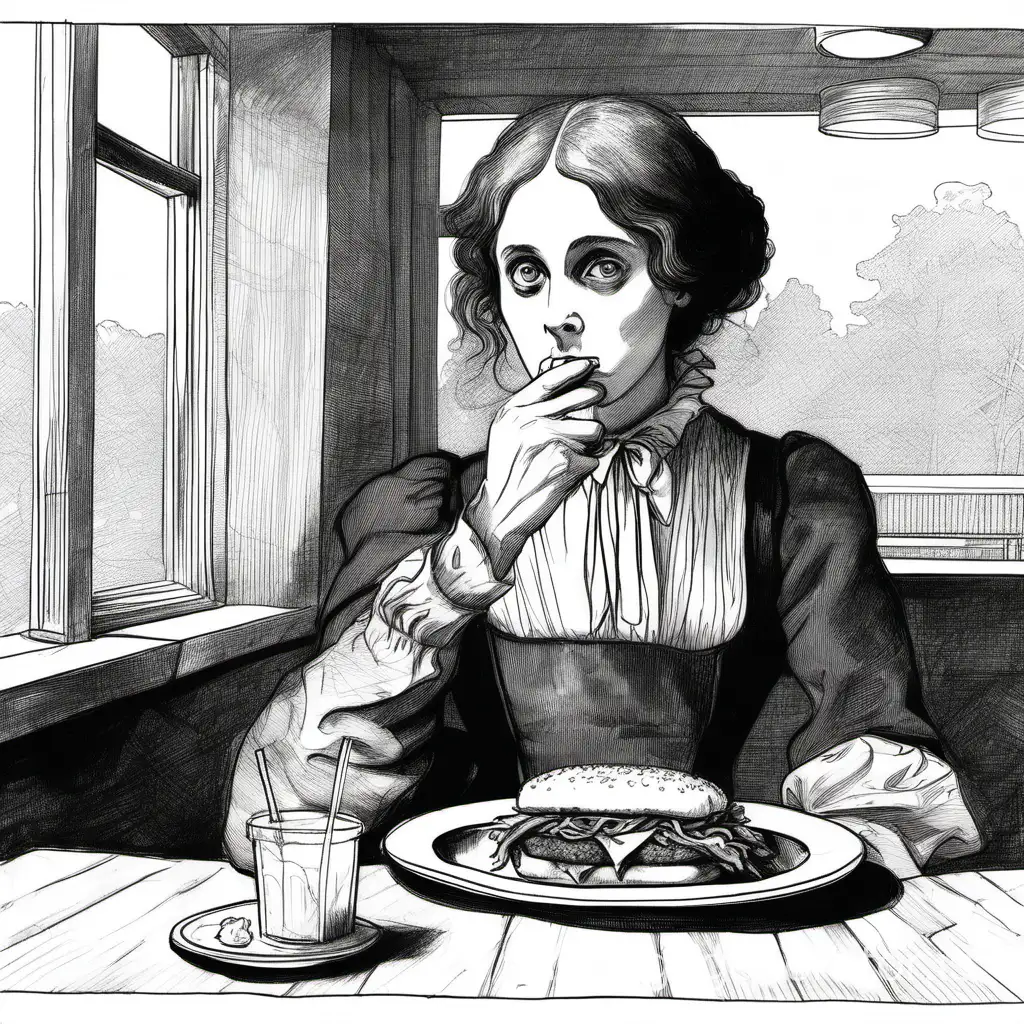 Draw Emily Brontë eating at McDonald’s