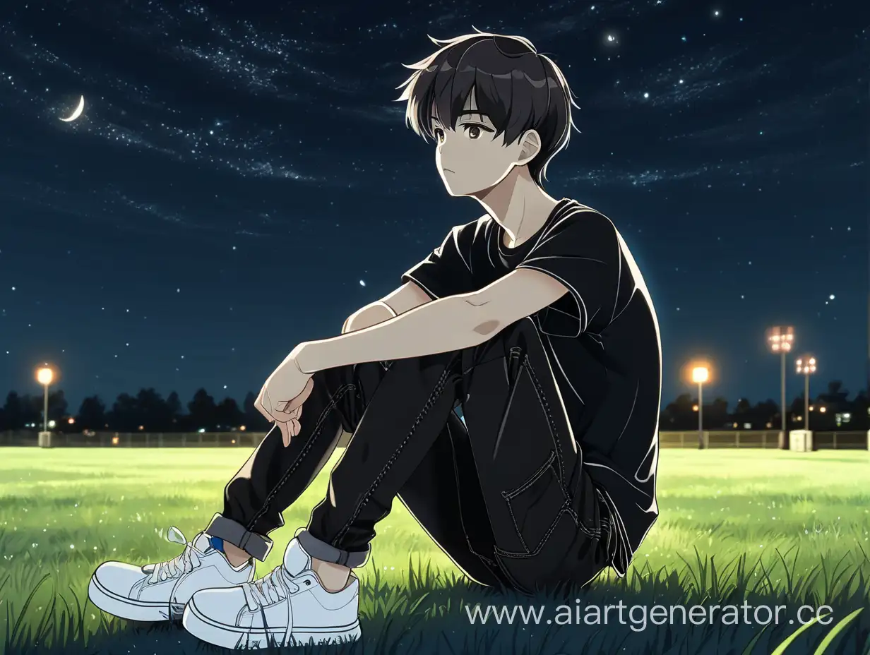 Night-Sky-Star-Gazing-in-Casual-Outfit-with-Moonlight