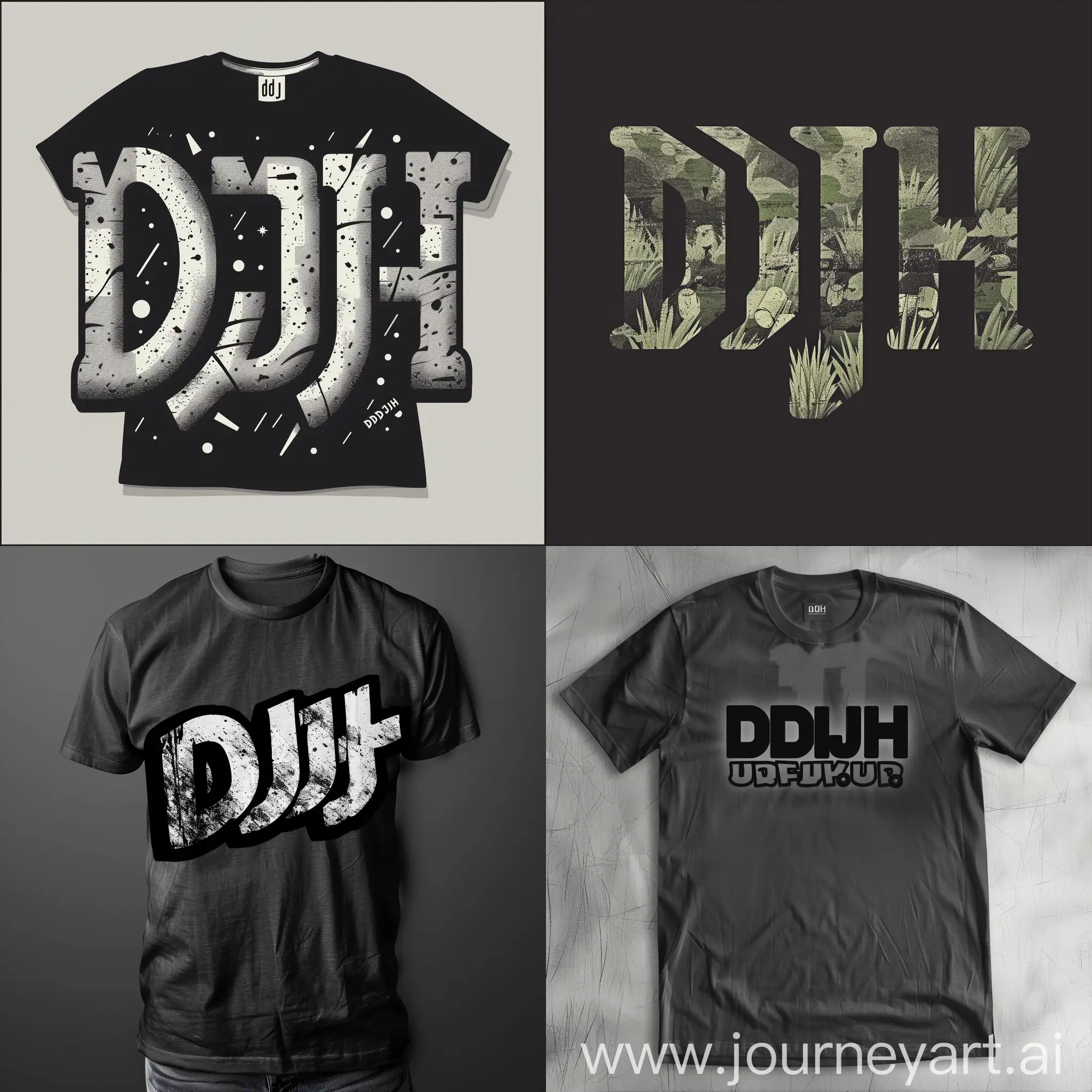 Create a icon of a word ddjh that can put on a black t-shirt