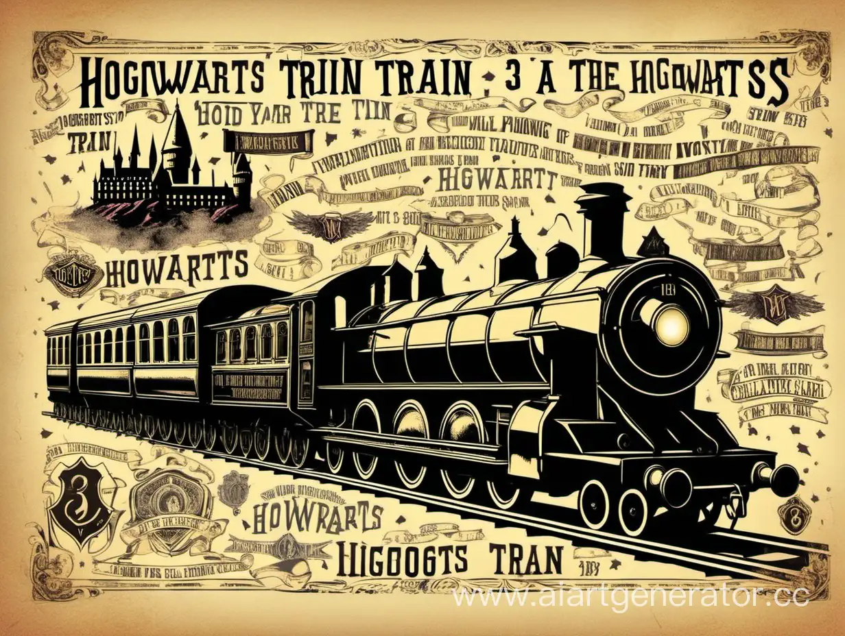 Harry Potter graphic art Hogwarts train A3 vertical