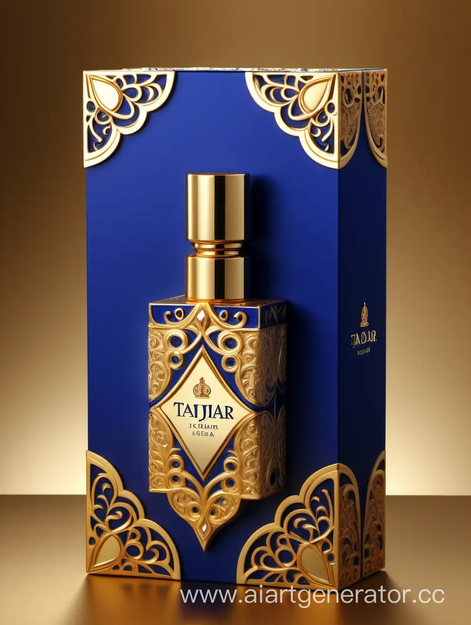 Luxurious-TAJDAR-Perfume-Box-Elegant-Gold-and-Royal-Blue-Packaging