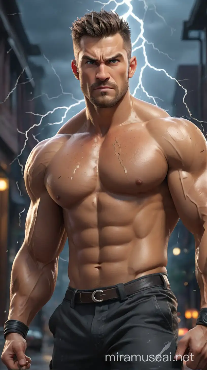 Muscular Man with Exaggerated Physique in HyperRealistic Detail