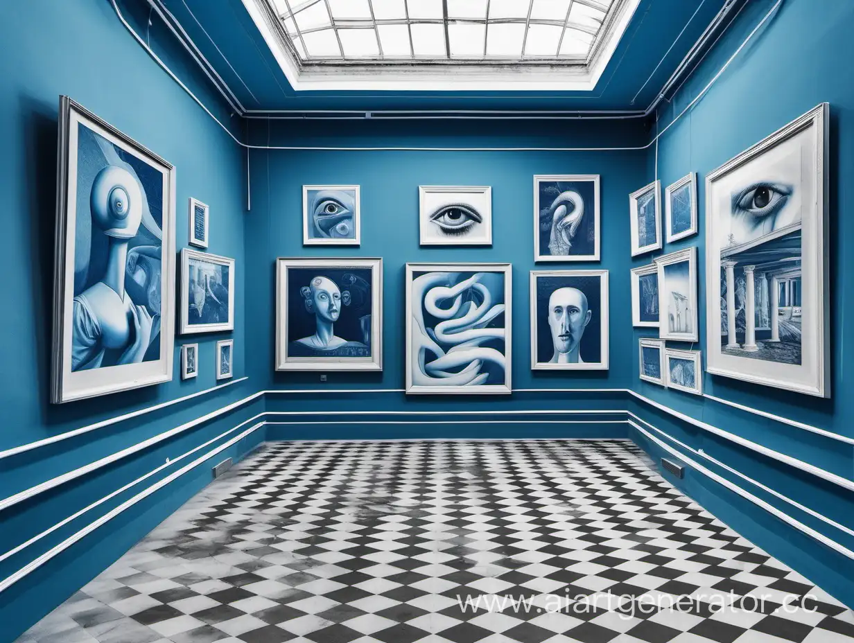 Surrealistic-Monochrome-Blue-and-White-Art-Exhibition-at-Museum