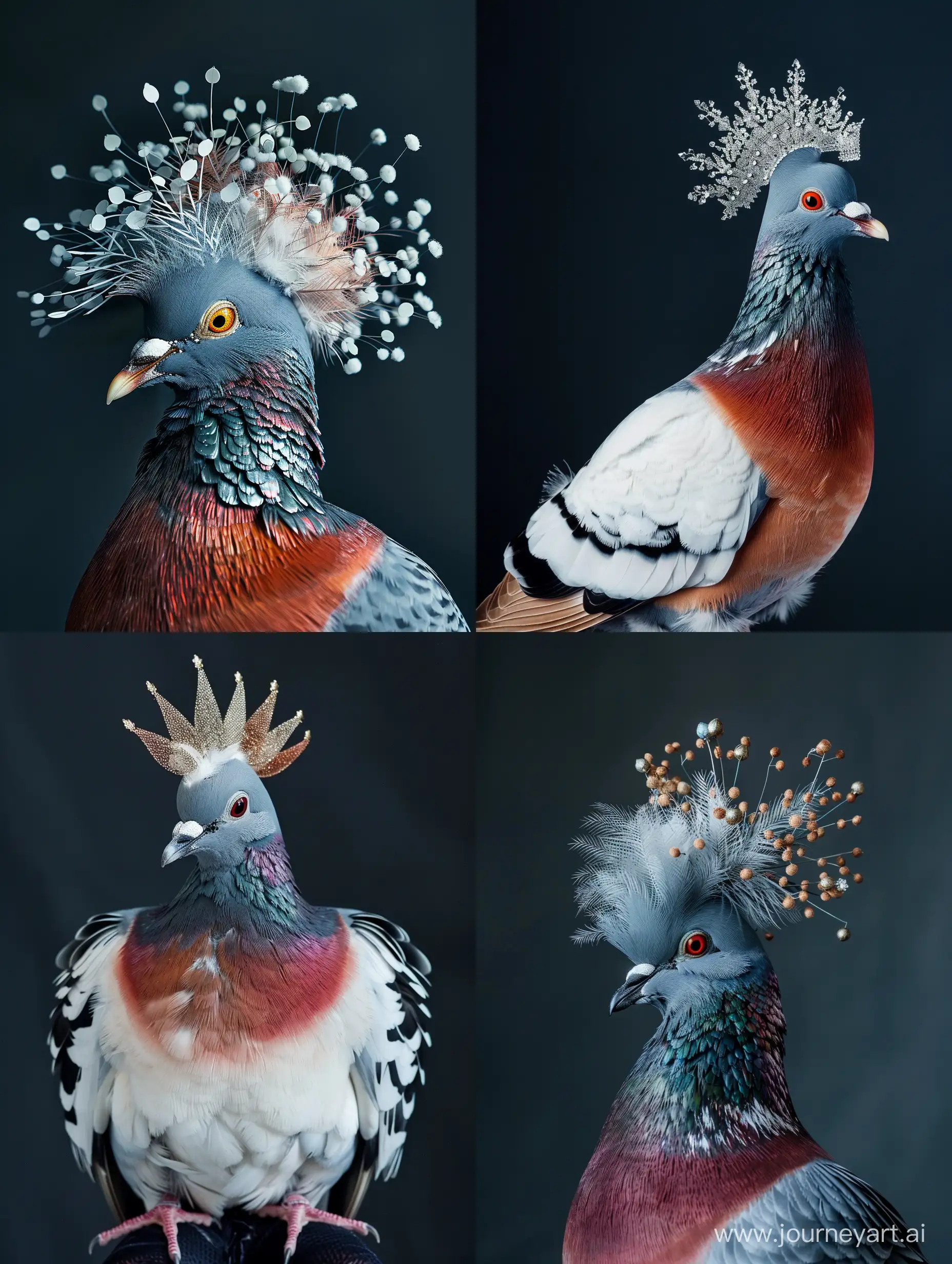 Elegant-Crowned-Pigeon-Portraiture-on-Dark-Blue-Studio-Background
