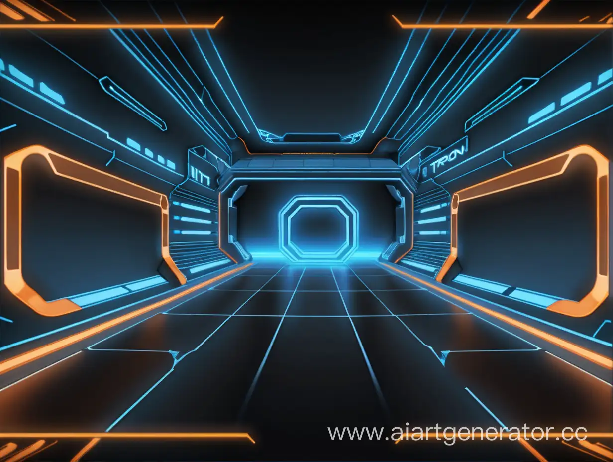 Game menu background that looks like it is from Tron with blue and orange highlights. No text