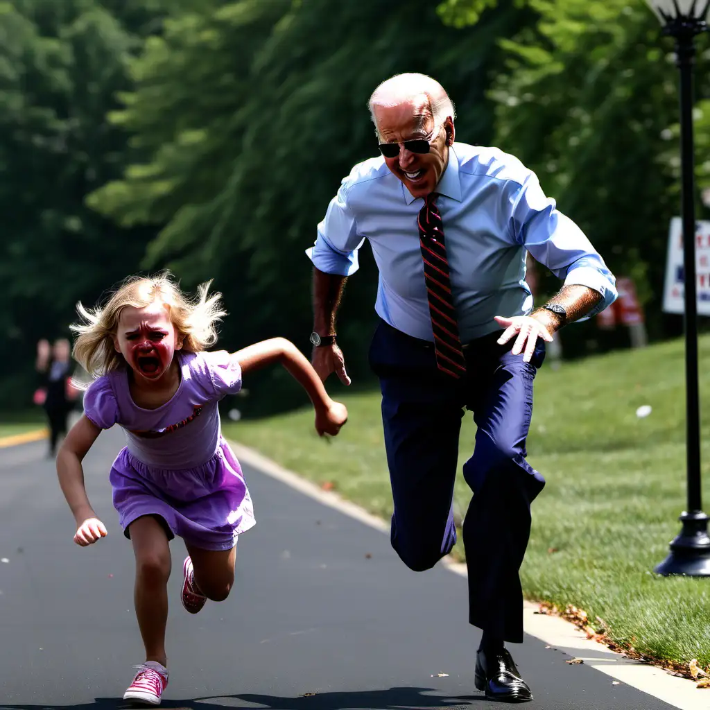 Joe Biden chasing a scared crying little girl