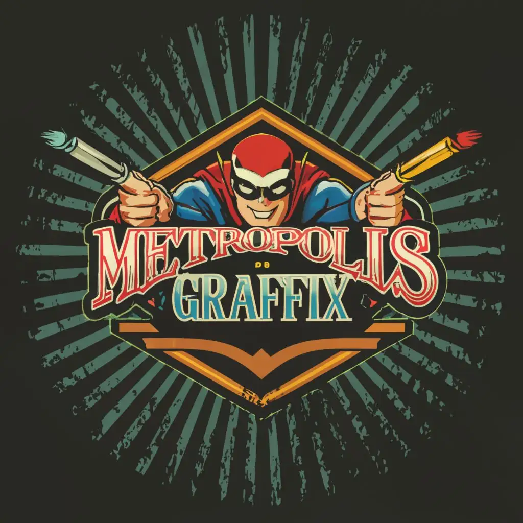 a logo design, with the text "Metropolis Graffix", main symbol: Superhero styled graphic design firm, specializing in a retro style of design. , Moderate, be used in Entertainment industry, clear background
