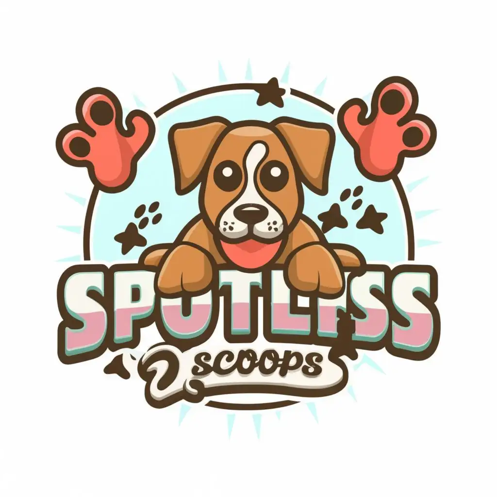 logo, Cartoon Dog Poop Removal, with the text "Spotless Scoops", typography, be used in Animals Pets industry dog poop, dog paw prints