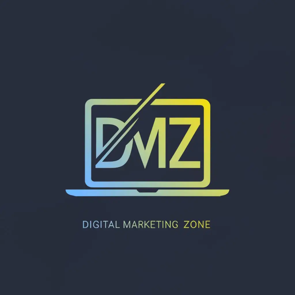 a logo design,with the text 'Digital Marketing Zone' under the main symbol, main symbol:laptop with the letters 'DMZ' on the screen,complex,clear background