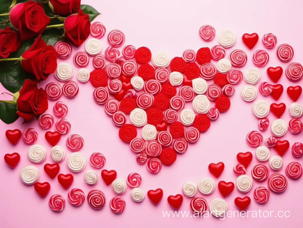 студийное фото, сердце из роз и конфет
