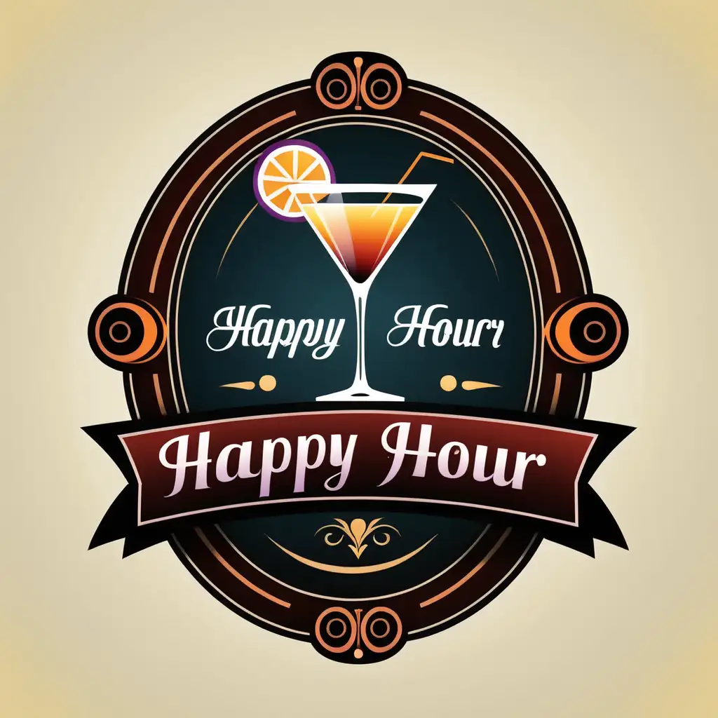 Fancy Restaurant Happy Hour Sign Logo