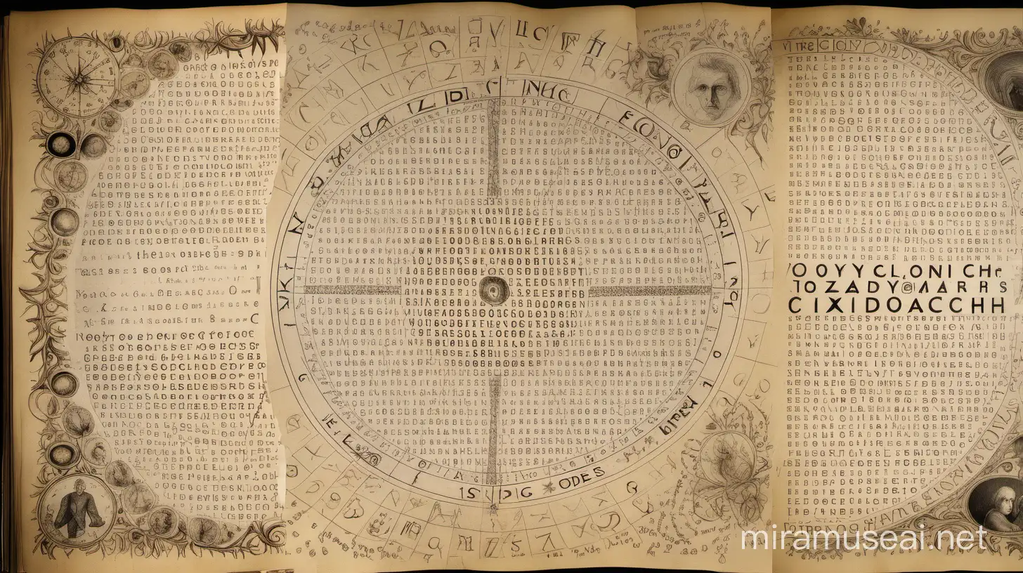 A collage of famous unsolved codes like the Zodiac Killer's ciphers, the Voynich Manuscript, and the Beale ciphers.