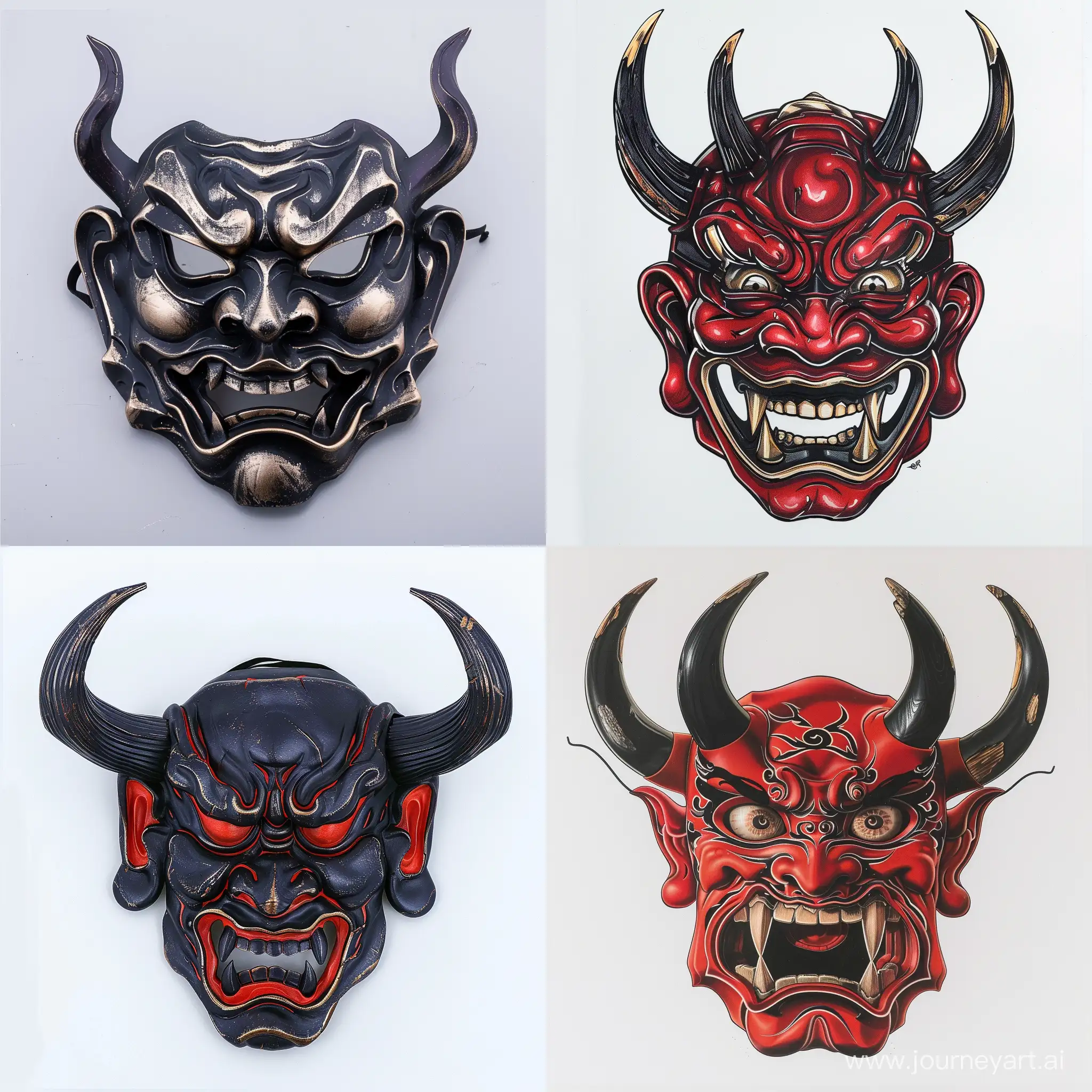 Funny Japanese demon mask, on a white background, art