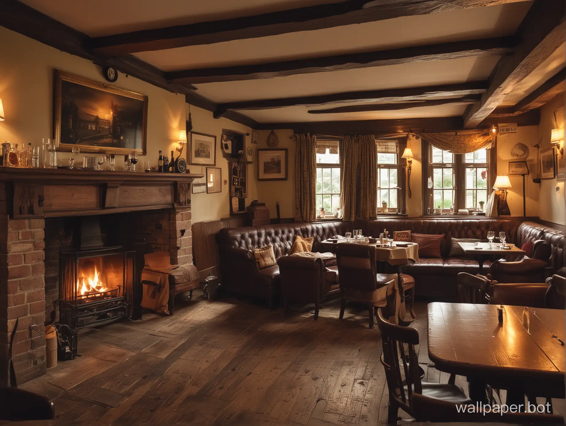 The inside of a classic cosy English country pub. Lots of atmosphere.
