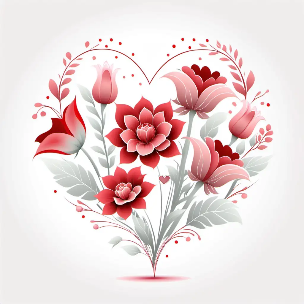 pastel RED fairytale style valentine flowers, vector, white 
background 
