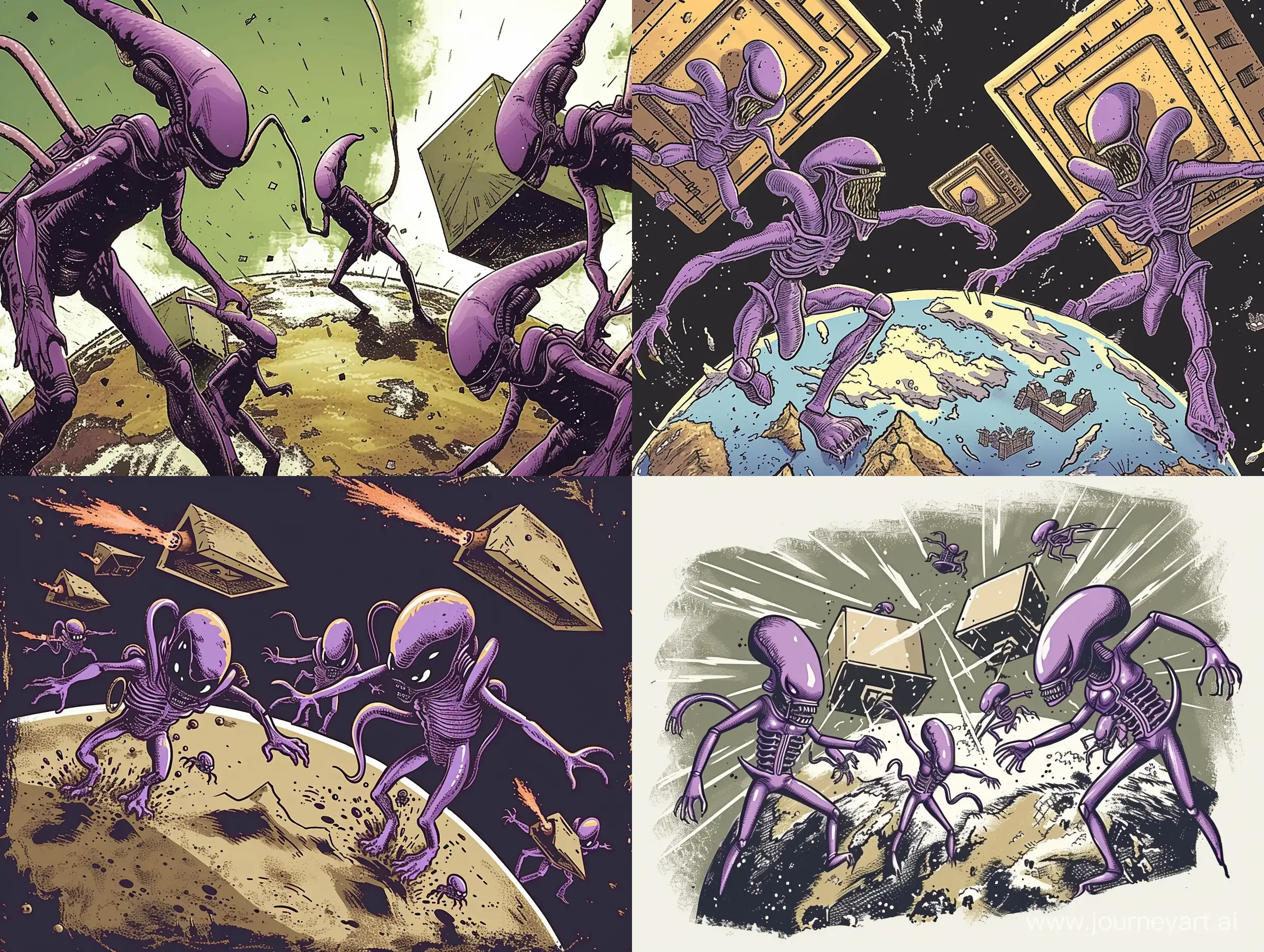 Purple-Colored-Aliens-Attack-Earth-with-Square-Spaceships