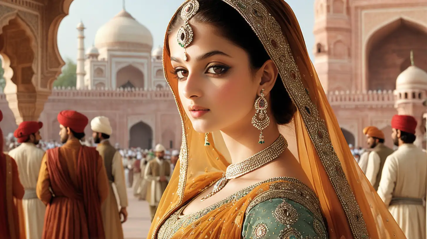 Stunning Mughal Empire Princess Amidst a Crowded Court