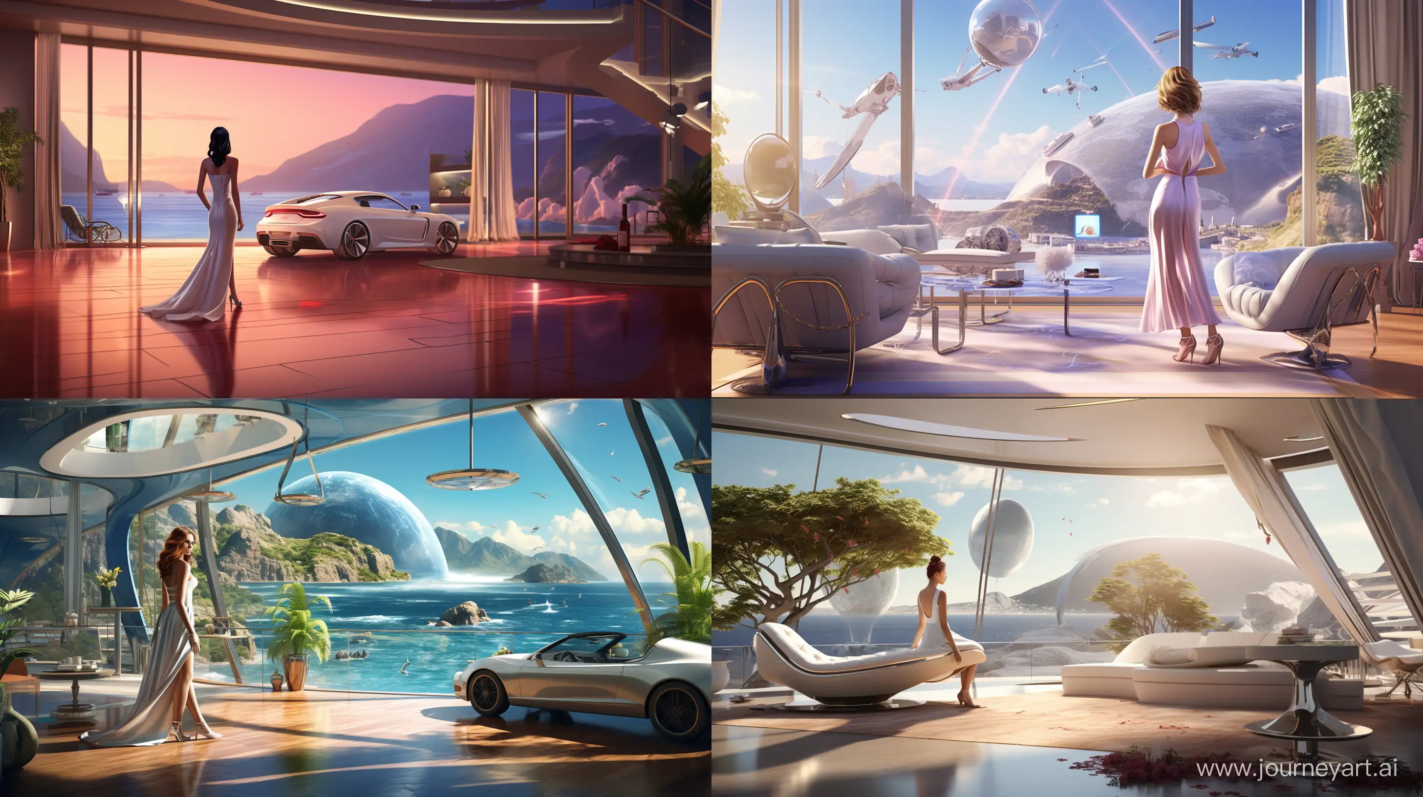portrait of a greek goddess living in a modern house with supercars, 3D animation, pixar style --ar 16:9
