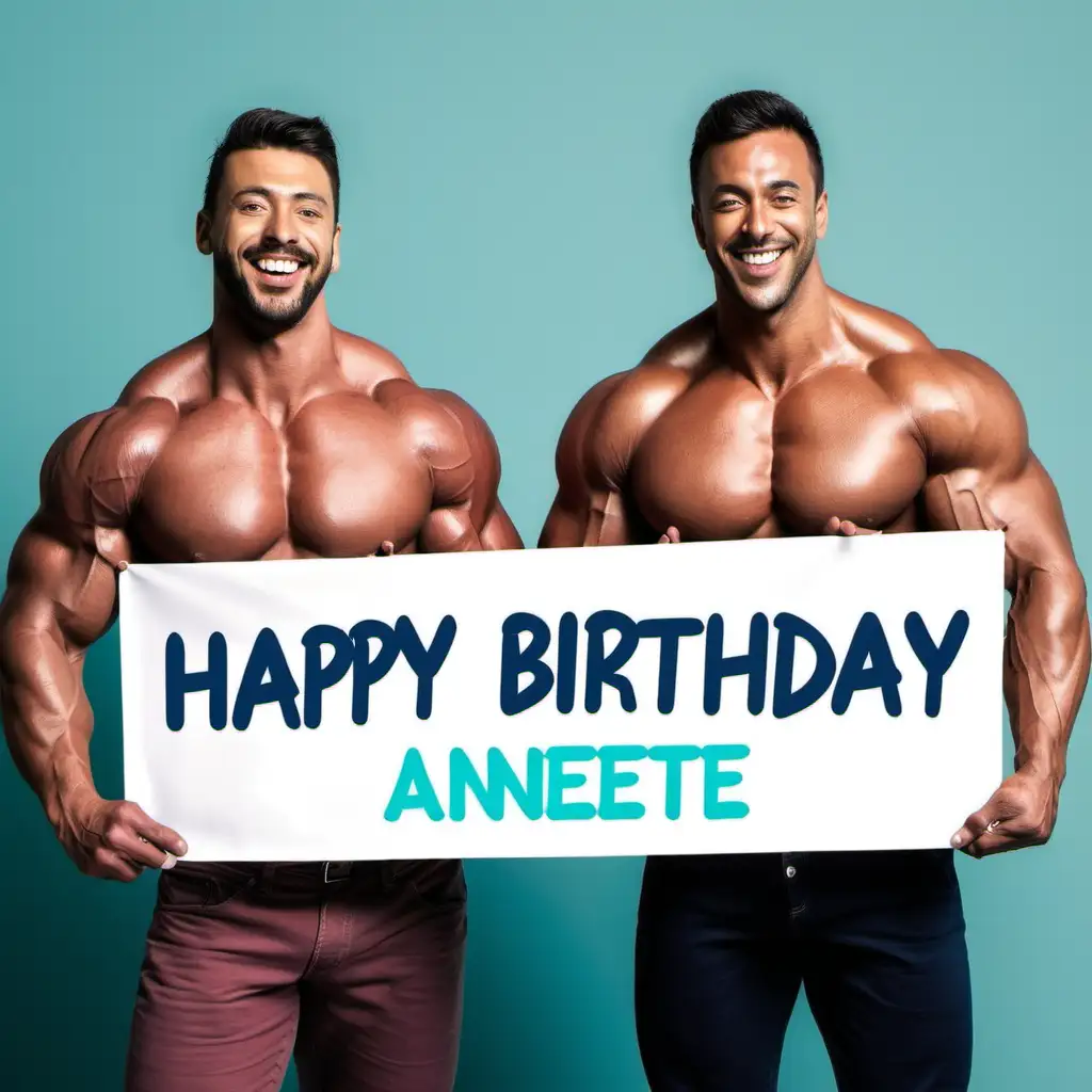Celebrating Annettes Birthday with Muscular Men and a Joyful Banner