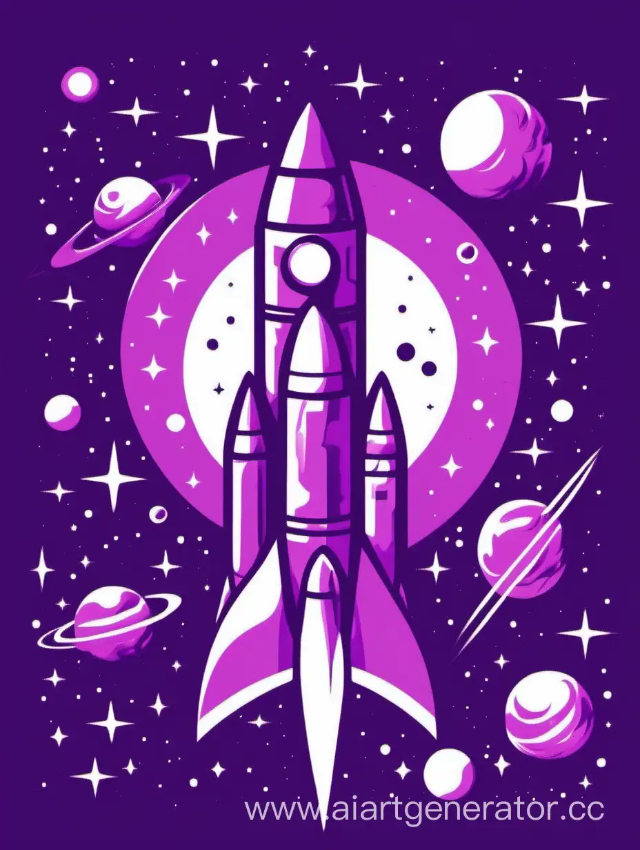 ракета и космос в фиолетовом стиле