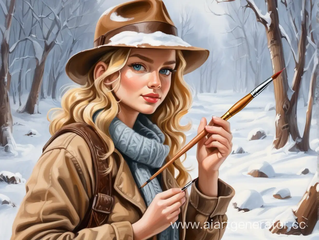 Blonde-Artist-Embarks-on-Winter-Adventures-Uncovering-Treasures-with-Brushes-and-Paints