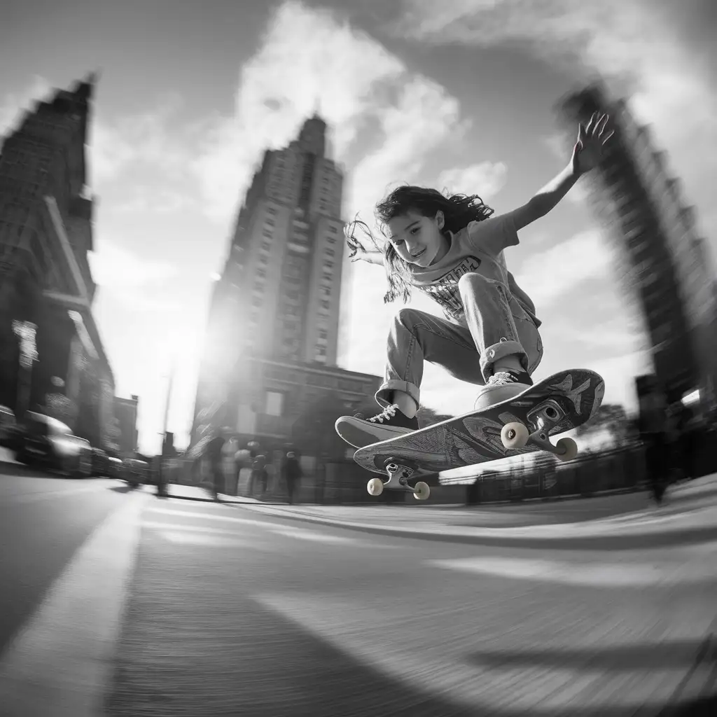 High-Jumping-Skateboarding-Girl-Exciting-WideAngle-Shot