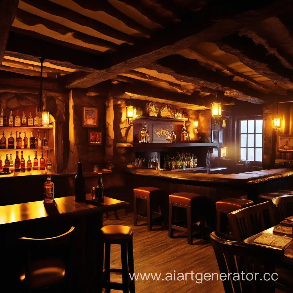 Cozy-Tavern-Ambiance-with-Fireplace-and-Bar-Counter