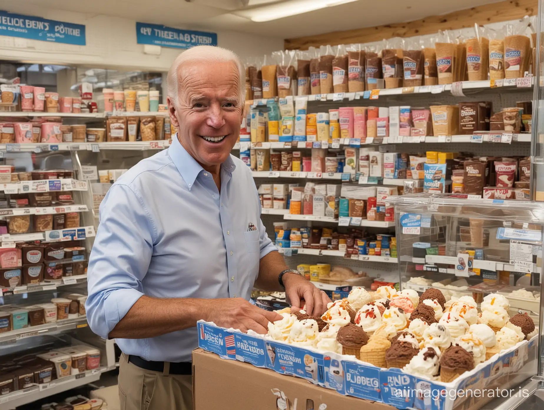 Joe Biden sells Ice Cream in a Shop