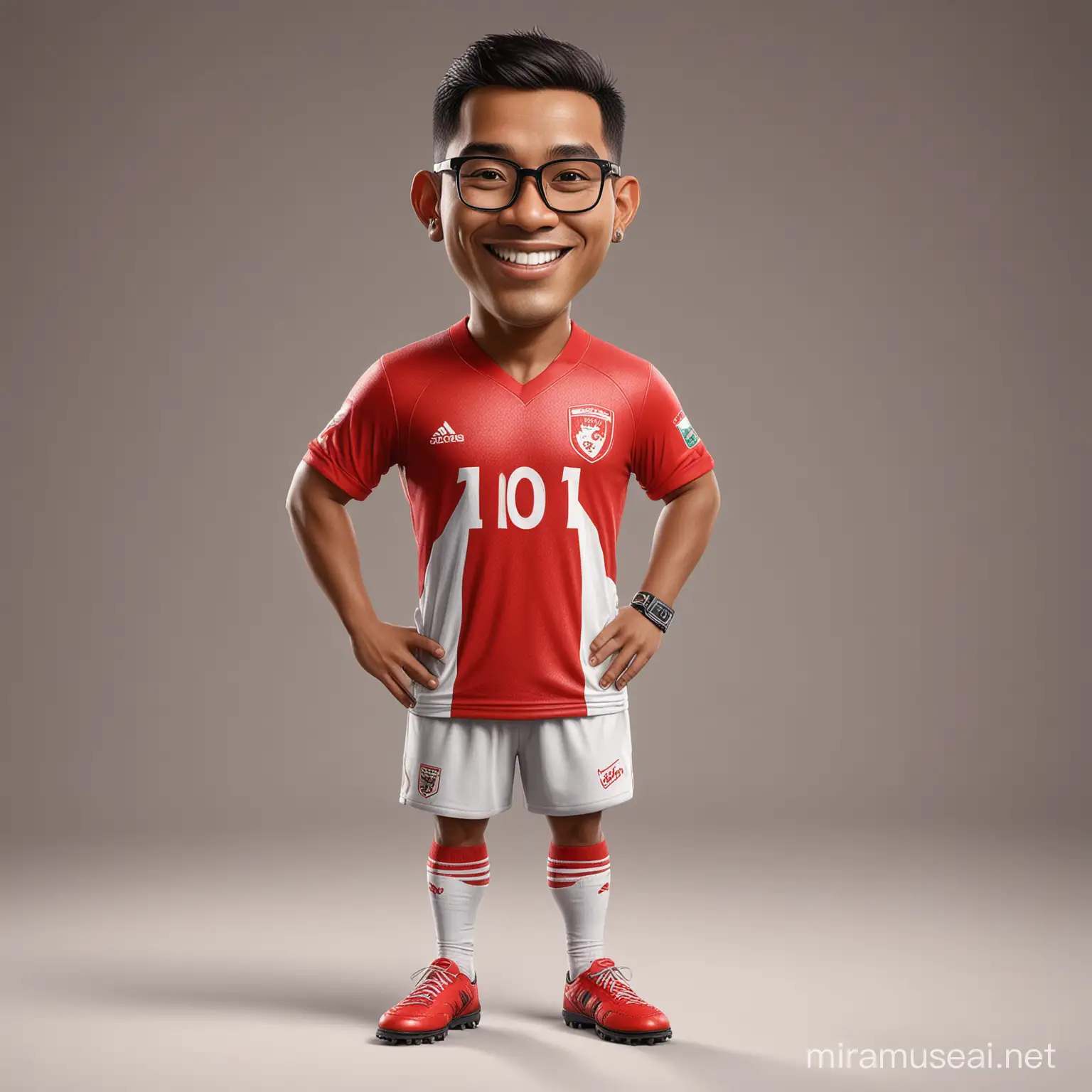 Cheerful Indonesian Man in Red Football Jersey and Glasses