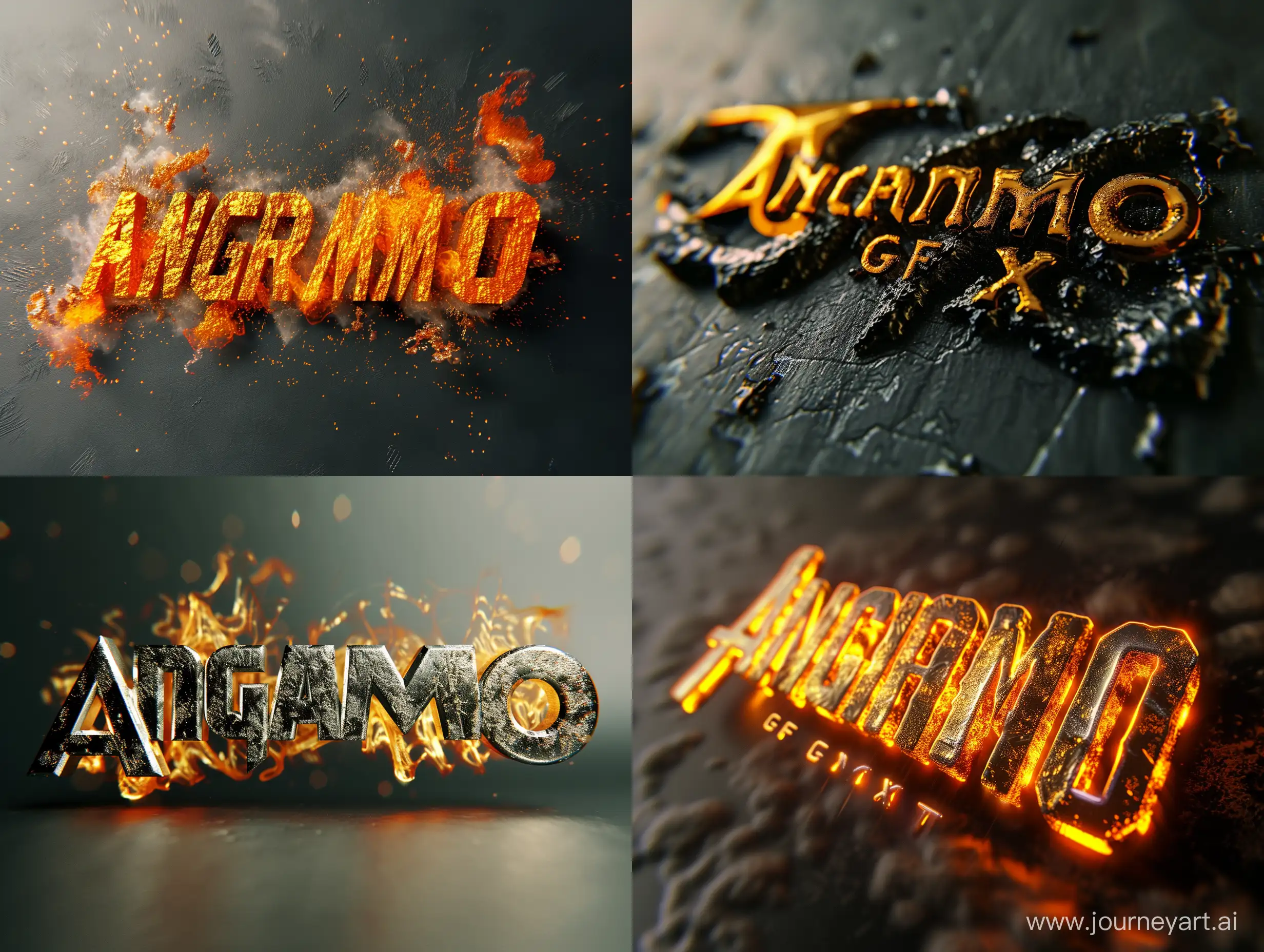 Hot, molten 3D metallic text titled "Angramo GFX"