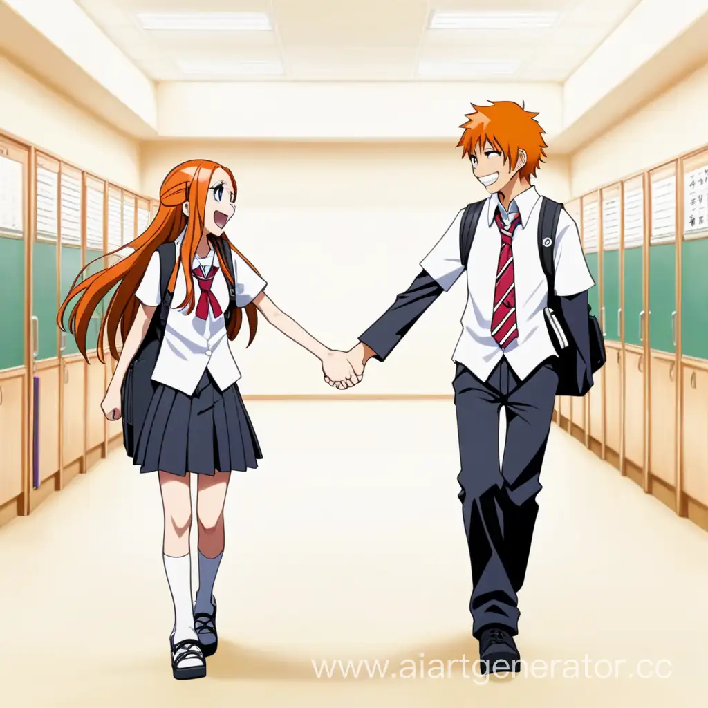 Orihime-Inoue-and-Ichigo-Kurosaki-Cute-School-Couple
