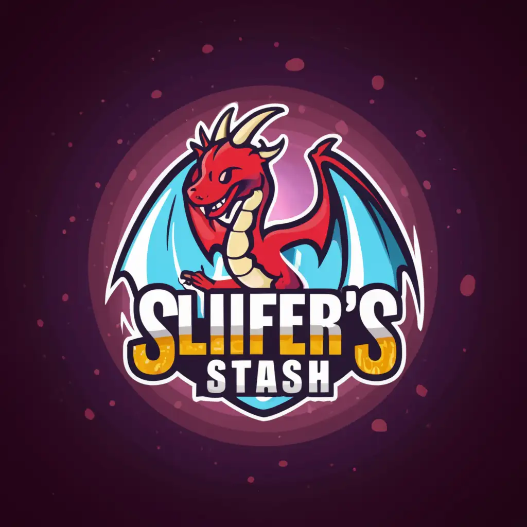 a logo design,with the text "Slifer's Stash", main symbol:Cartoon Slifer The Sky Dragon,Moderate,be used in Retail industry,clear background