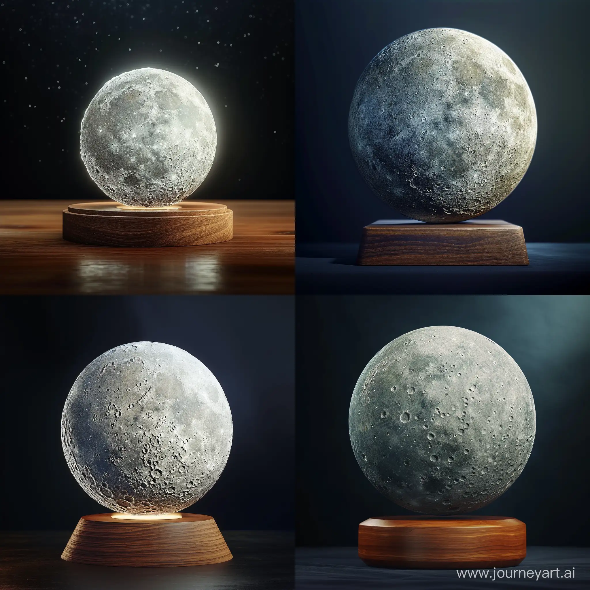 A Sculpture of MOON Wooden Base, Dark Luminous Background, Affinity Designer Software, High Precision