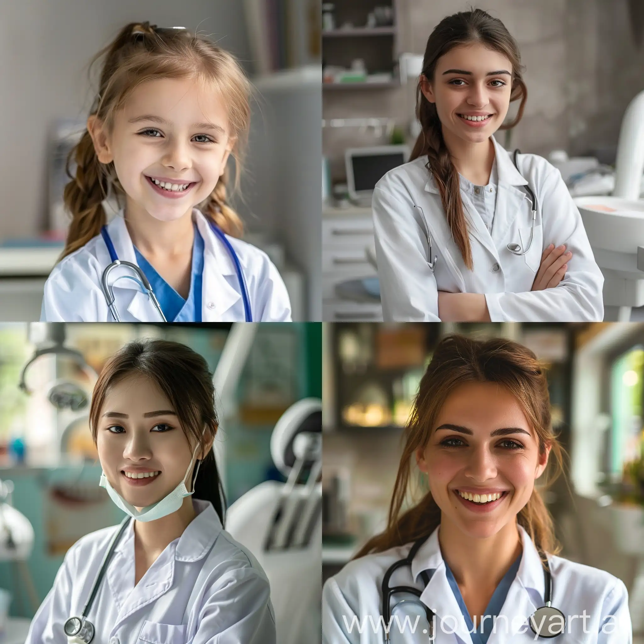 A cute little smiling lady dentist without stethoscope