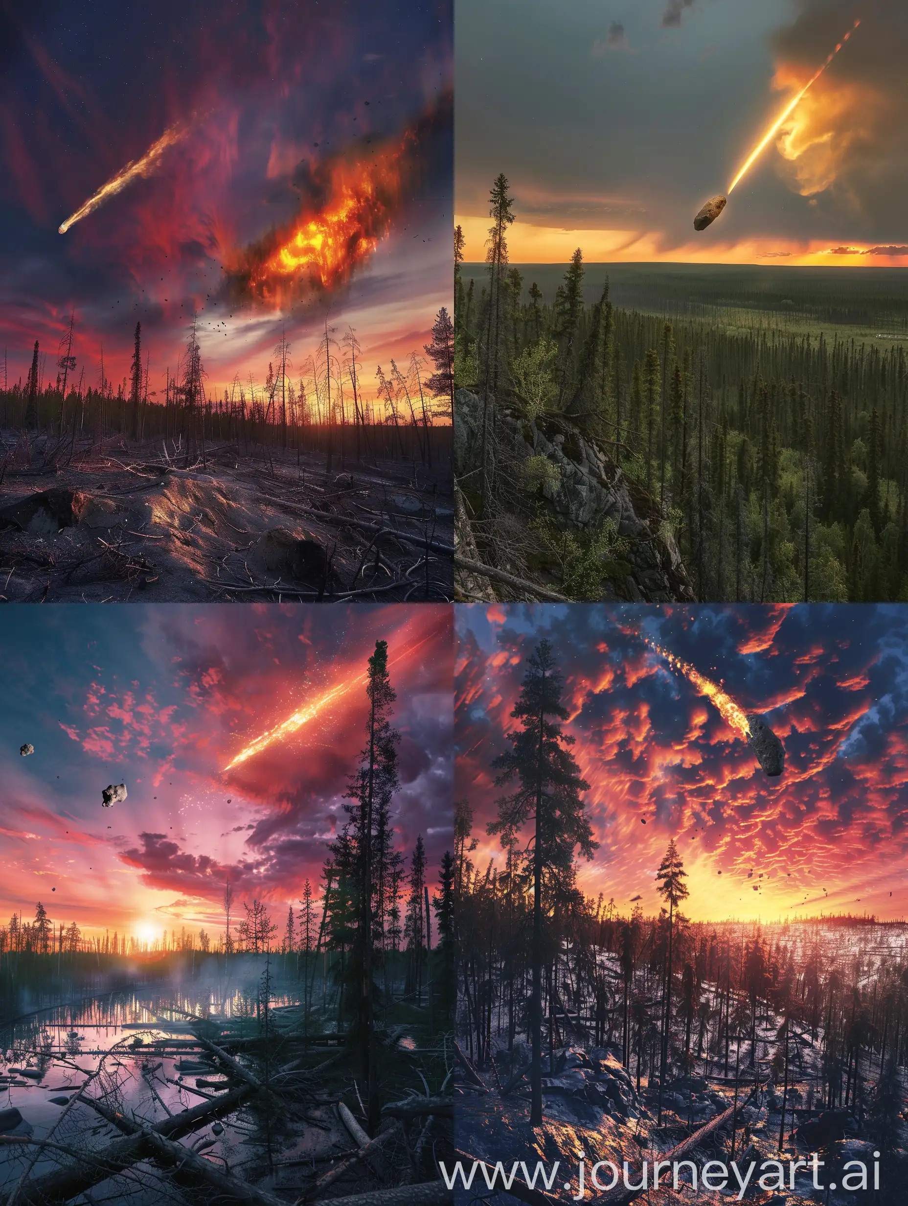 A pristine forest,  now flattened an estimated 80 million trees, stretching across an astonishing 2,150 km., the sun dipped below the horizon on that fateful evening, the Siberian sky suddenly ignited with an otherworldly brilliance asteroid, carrying the force of 3–5 megatons, transformed the canvas of nature into a spectacle of destruction.