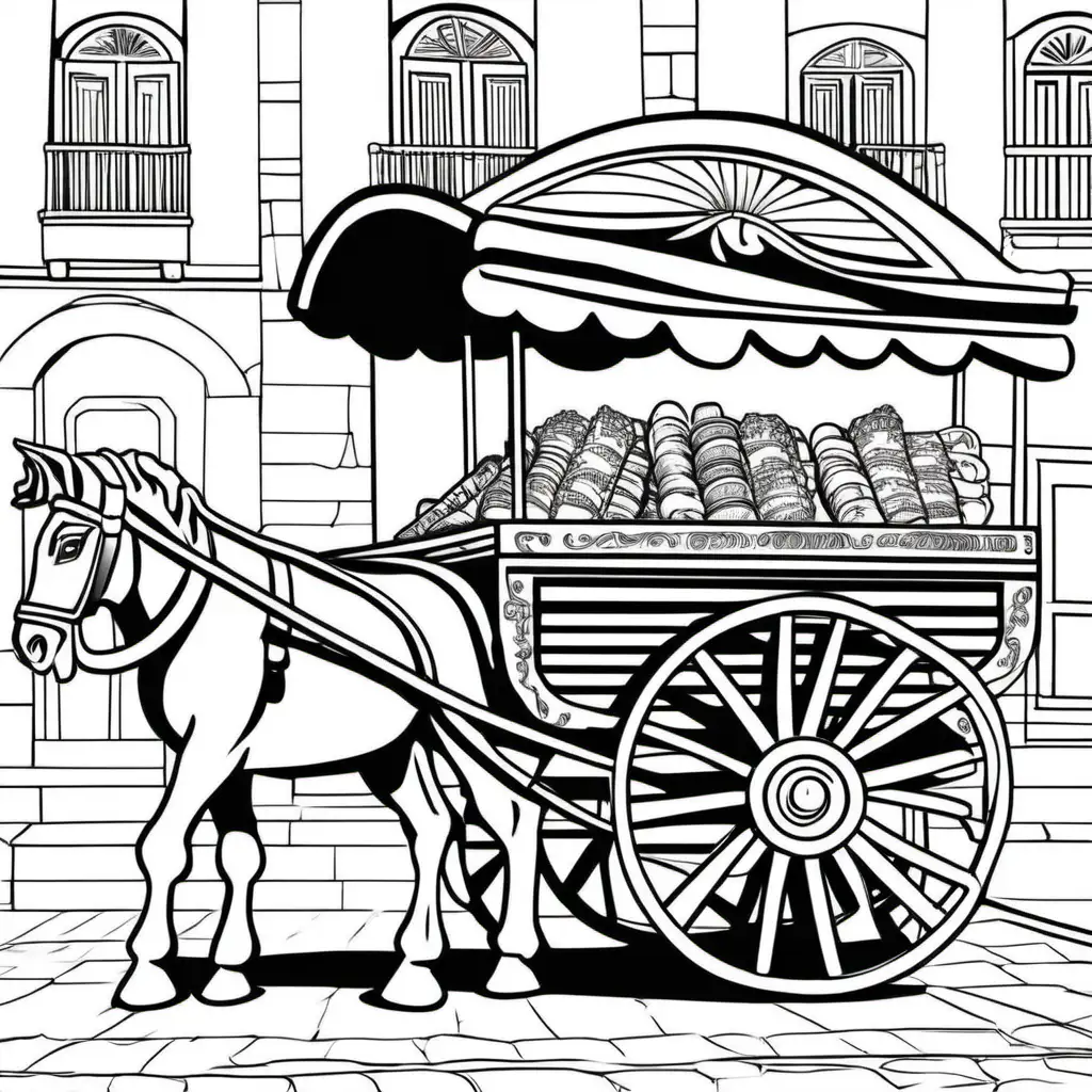 Traditional Sicilian Cart Coloring Page Exquisite Line Art for Relaxation and Creativity