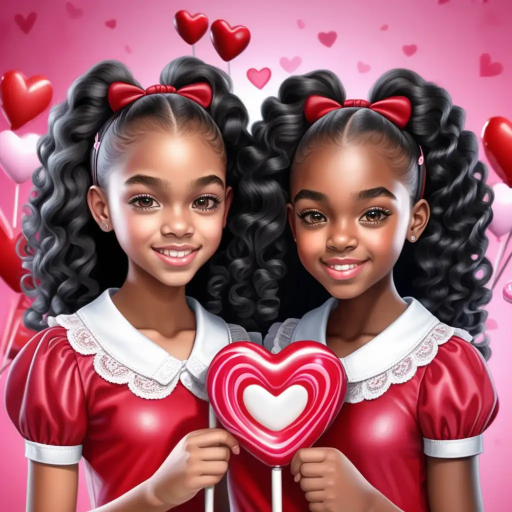Adorable Black Twin Teenage Sisters Celebrate Valentines Day with HeartShaped Candy