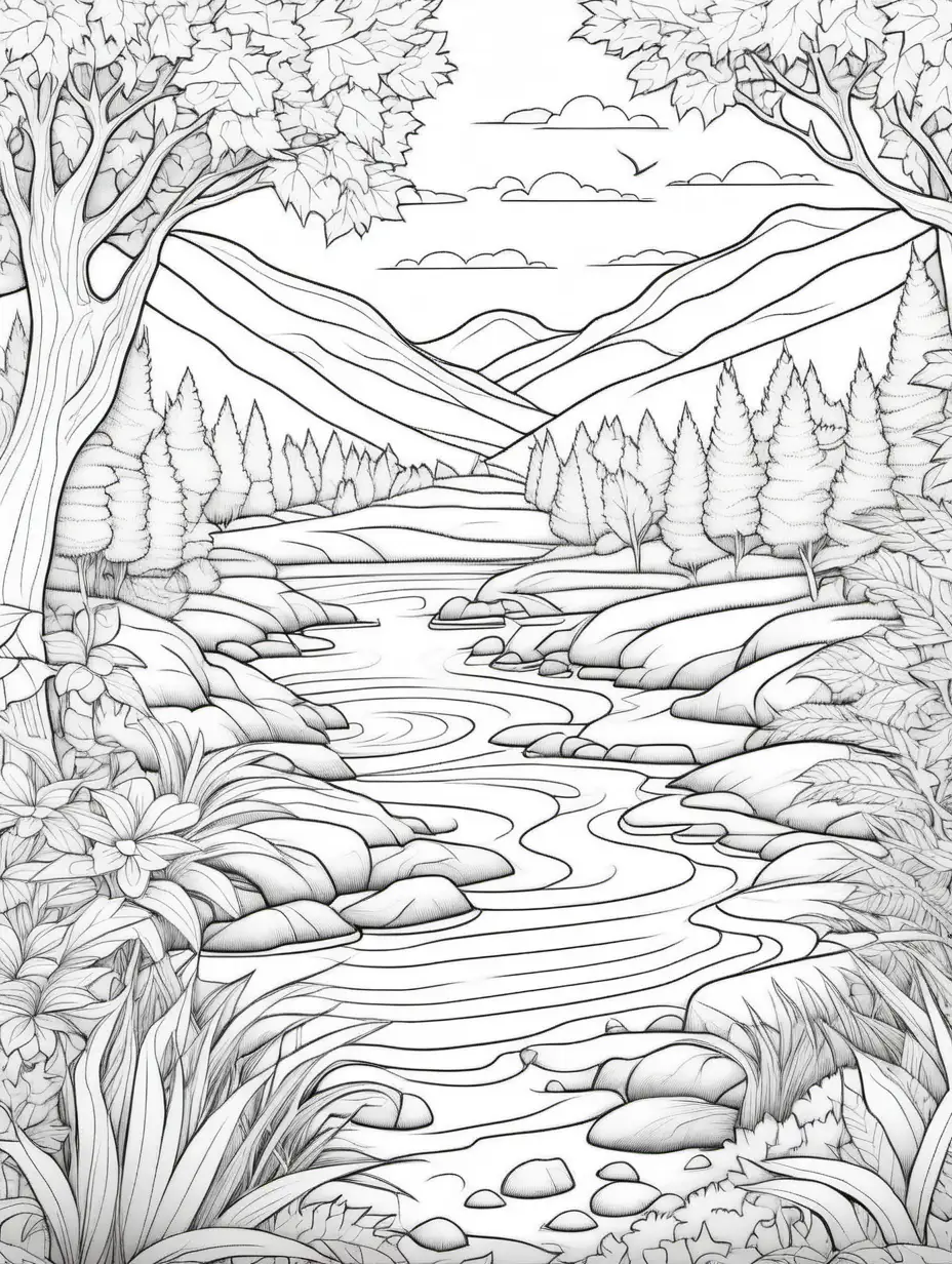  coloring book, relaxing scenery, color



