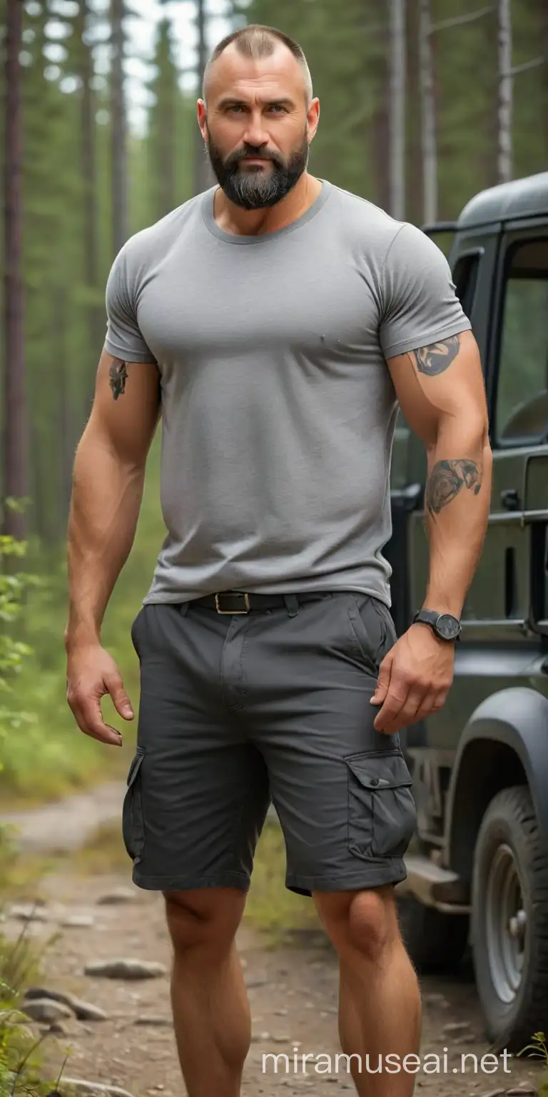 Expressive Finnish Truck Driver in Wilderness Masculine Charismatic Portrait