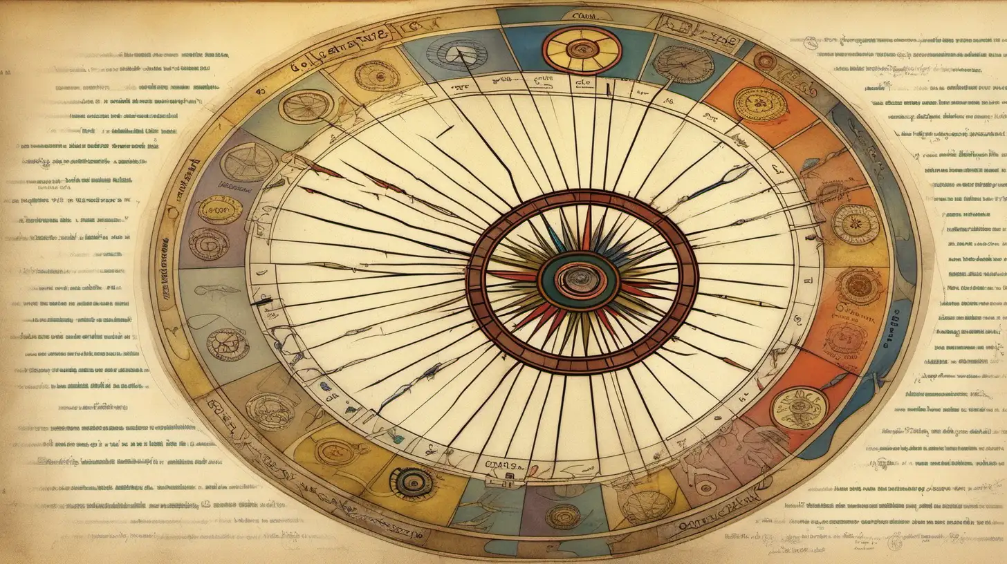 Astrological Wheel with Ethereal Words in Muted Colors