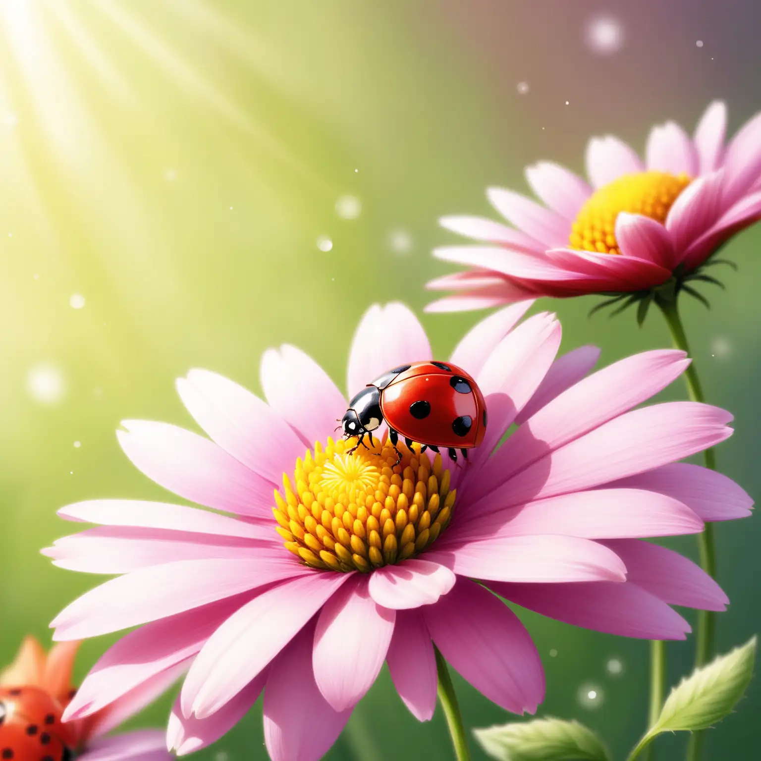 Vibrant Ladybugs Enjoying Nectar on Blossoming Flowers
