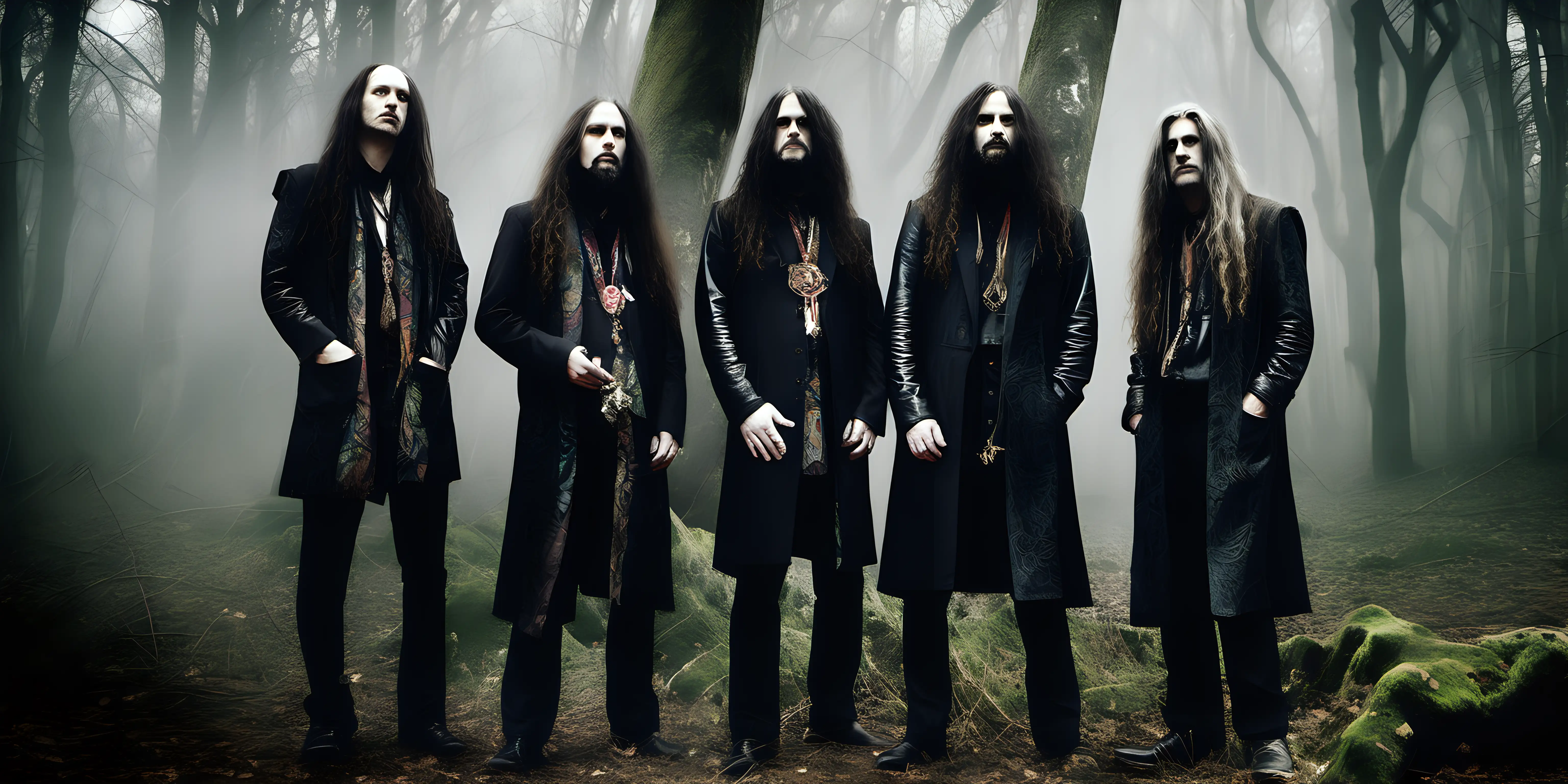 Pagan Rock Band with Long Hair in an Ancient Forest