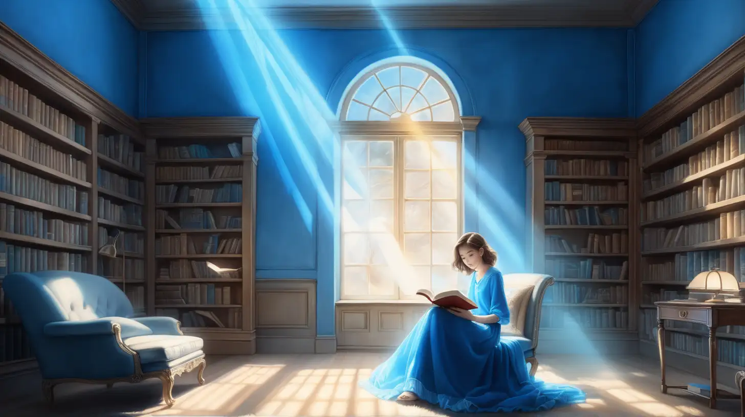 Elegant Woman Reading in Dynamic Light with Books