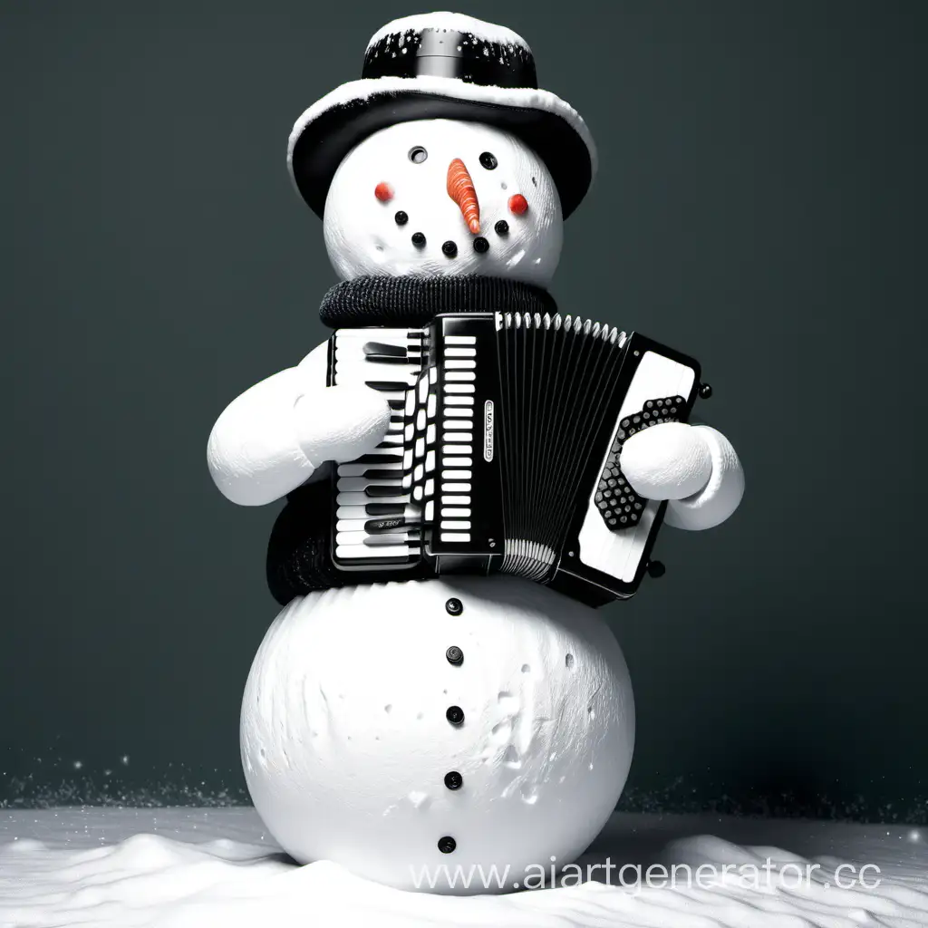 snowman plays black accordion