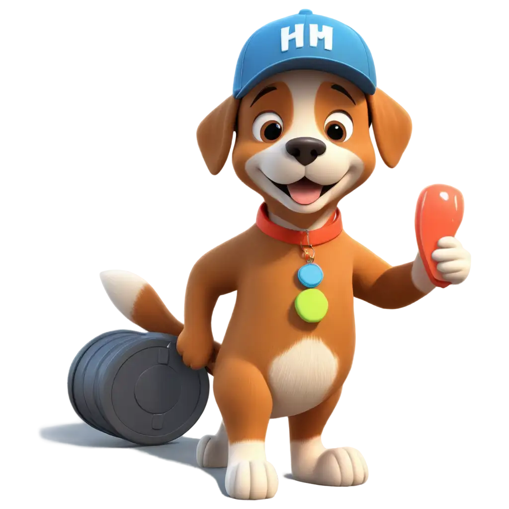 cute DOG  cartoon 3d with cap and written HODLER sitting playing with toy