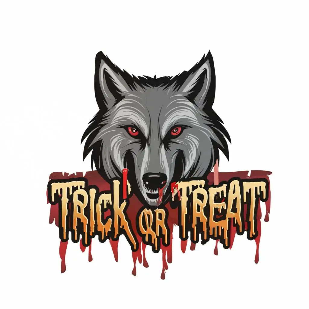 LOGO-Design-For-Halloween-Bloody-Trick-or-Treat-with-Wolf-Contour